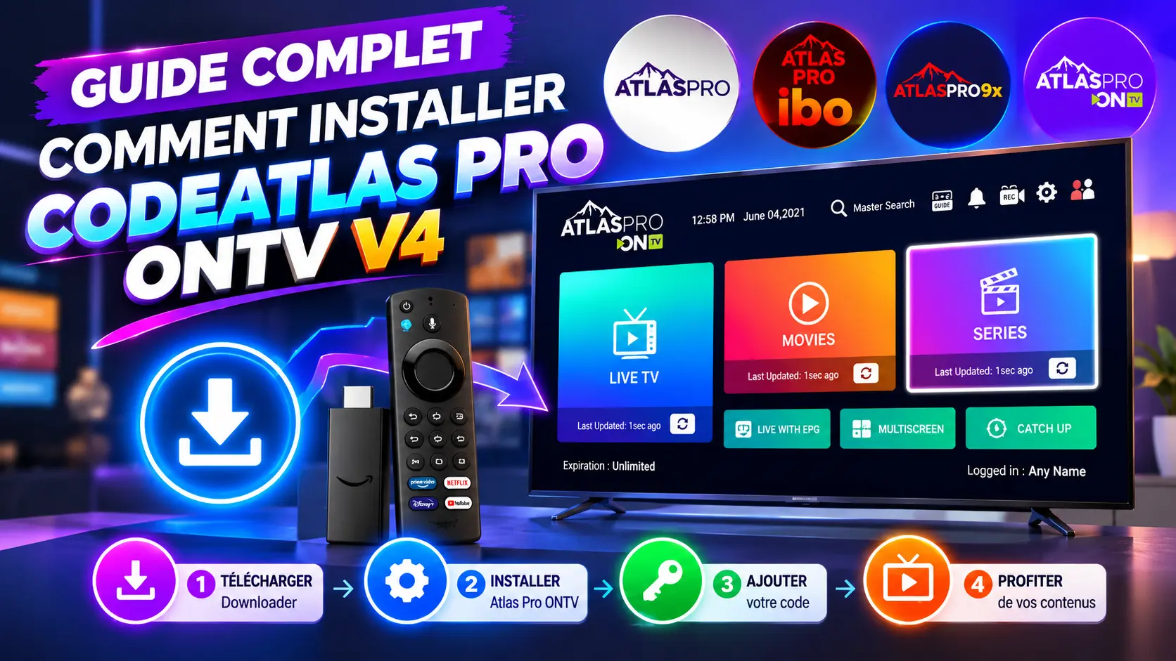 Installer Atlas Pro ONTV : télécharger Downloader, installer l'application, ajouter son code et accéder aux contenus